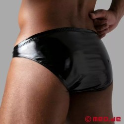 Slip noir effet mouillé en cuir vernis - TOF PARIS