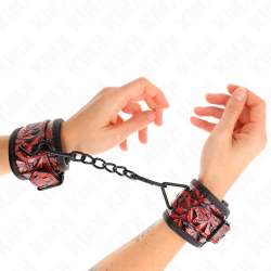 Bracelets cuir noir motif brillants rouges Kink