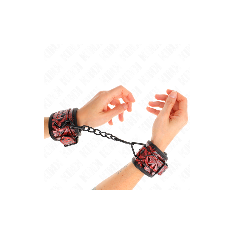 Bracelets cuir noir motif brillants rouges Kink