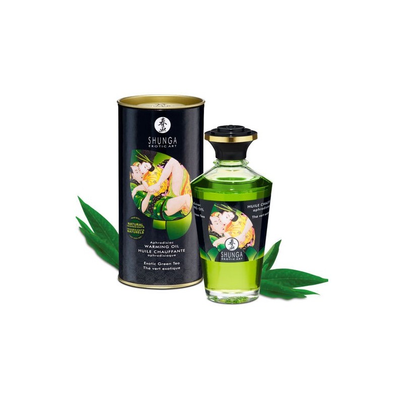 Huile de massage effet chaud Thé vert BIO Shunga