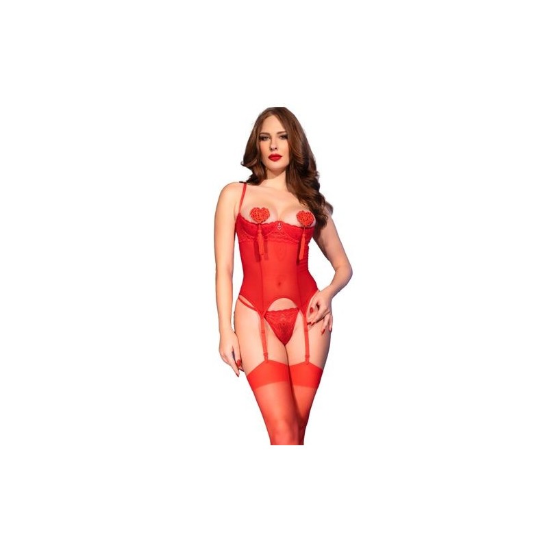 Ensemble corset rouge Coeurs Chilirose