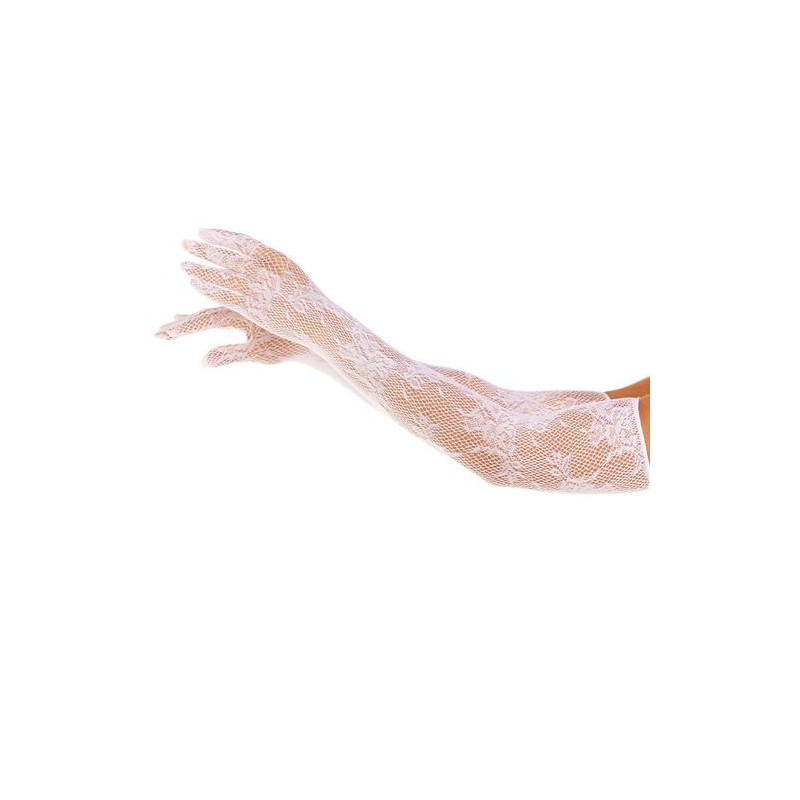 Gants blancs longs en dentelle florale Leg Avenue