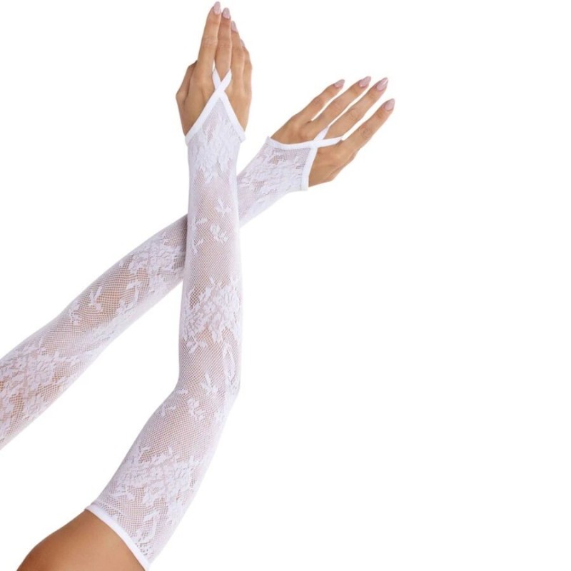 Gants blancs extra longs en dentelle florale Leg Avenue