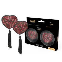 Cache tétons coeur et franges noir rouge Coquette Chic