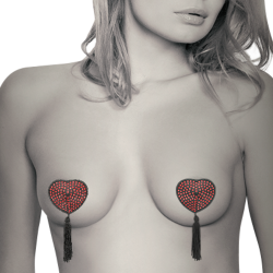 Cache tétons coeur et franges noir rouge Coquette Chic