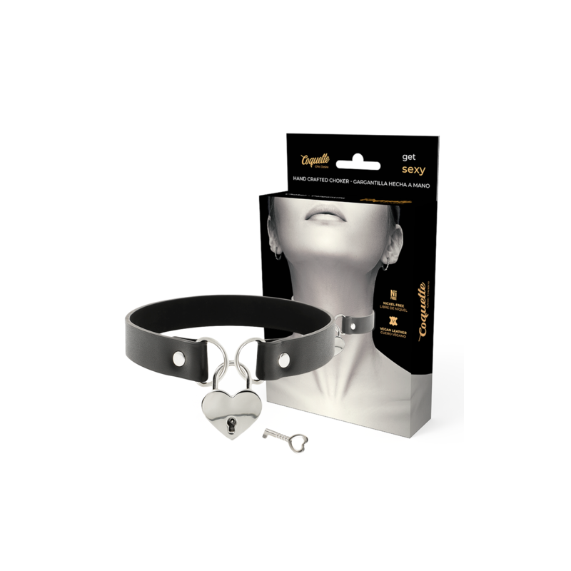 Collier ras de cou noir coeur cadenas Coquette Chic