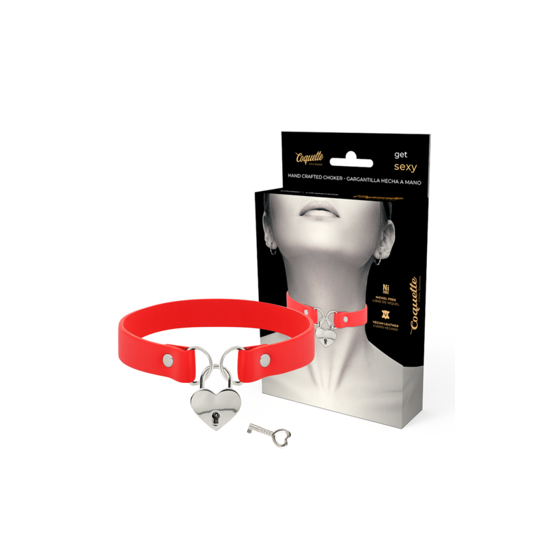 Collier ras de cou rouge coeur cadenas Coquette Chic