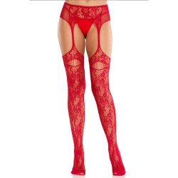 Bas dentelle et porte-jarretelle rouge Leg Avenue