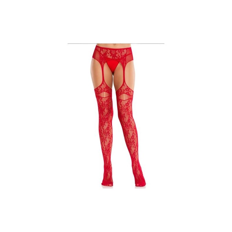 Bas dentelle et porte-jarretelle rouge Leg Avenue